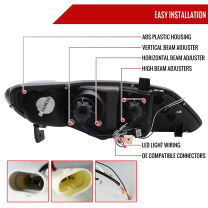 2006-2011 Honda Civic Sedan Dual Halo Projector Headlights (Glossy Black Housing/Smoked Lens)