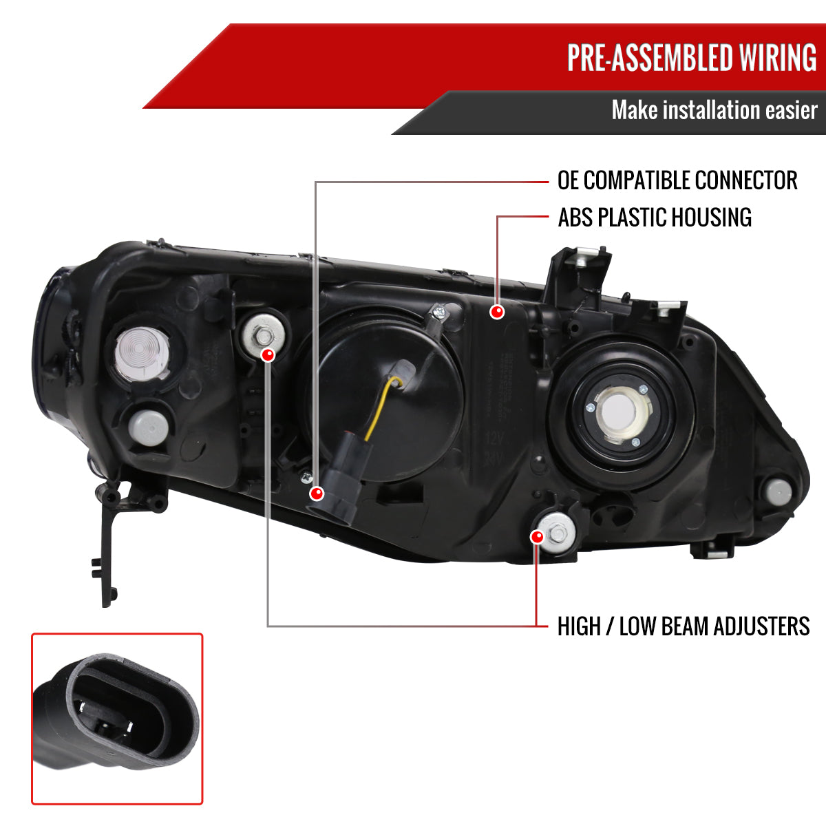 2006-2011 Honda Civic Sedan Retro Style Projector Headlights (Matte Black Housing/Clear Lens)