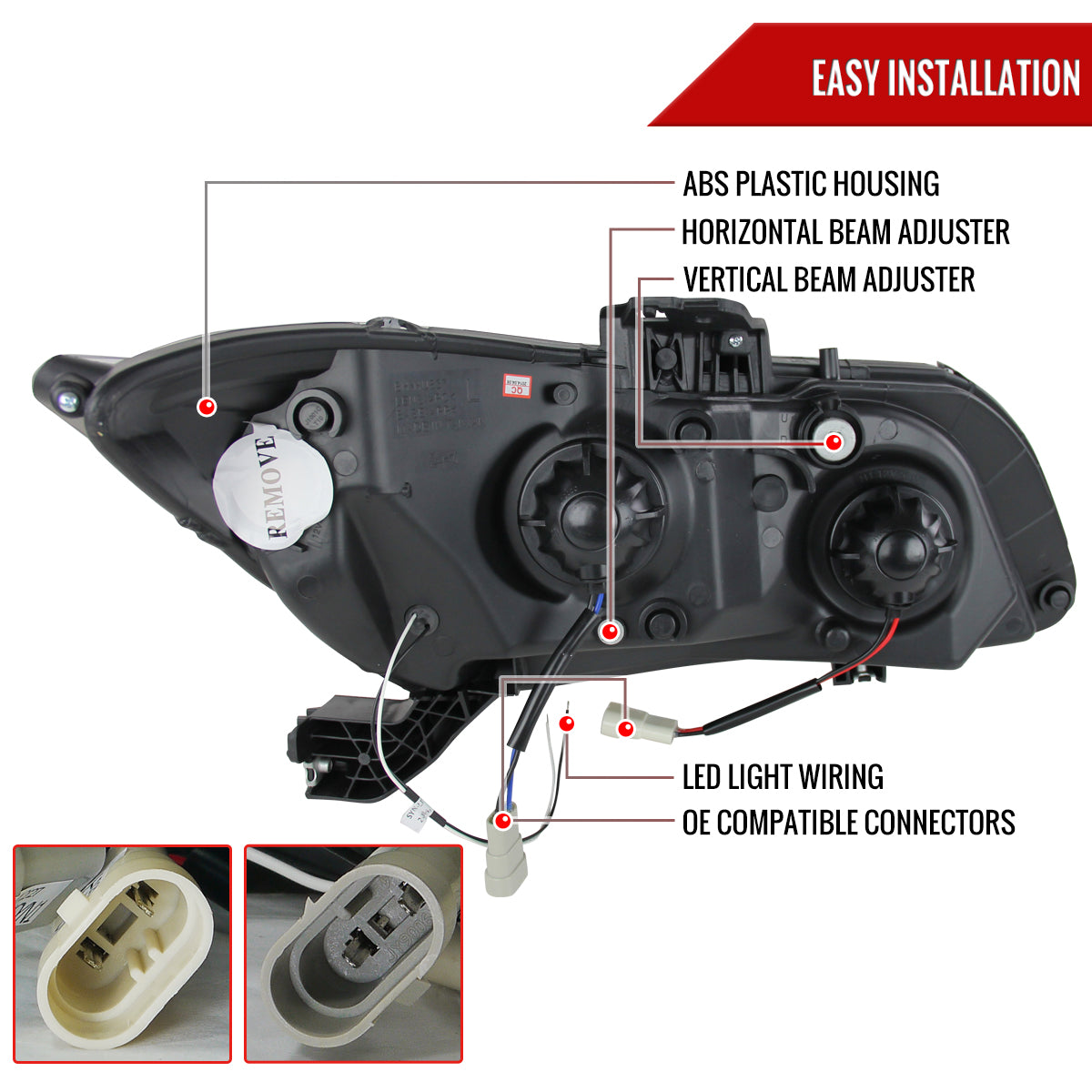 2012-2013 Honda Civic Coupe / 2012-2015 Civic Sedan LED Bar Projector Headlights (Matte Black Housing/Clear Lens)