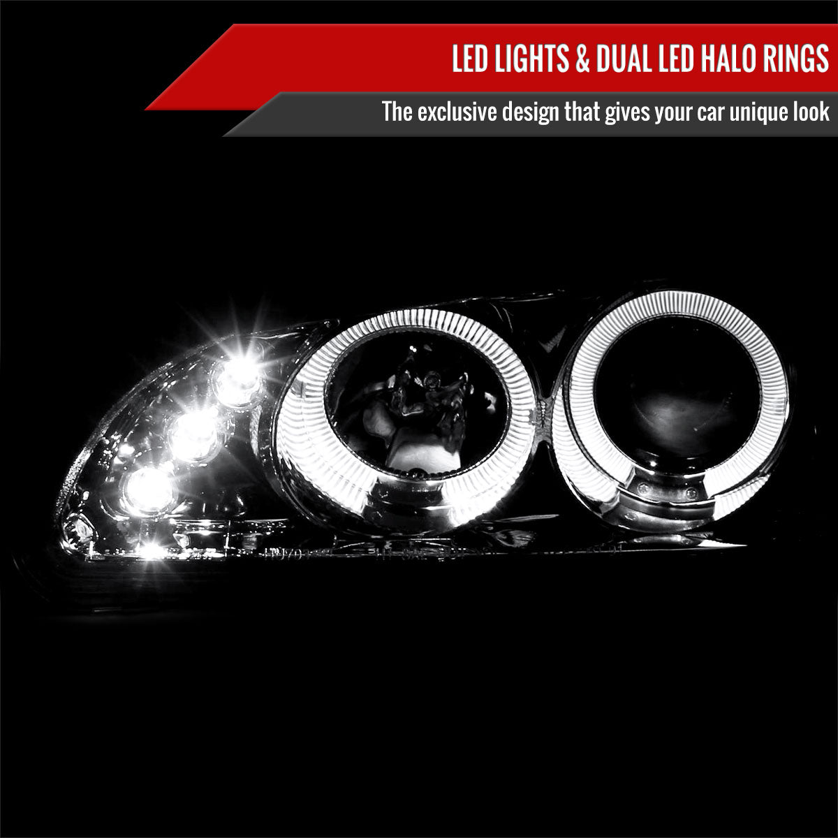 1992-1995 Honda Civic Dual Halo Projector Headlights (Chrome Housing/Clear Lens)