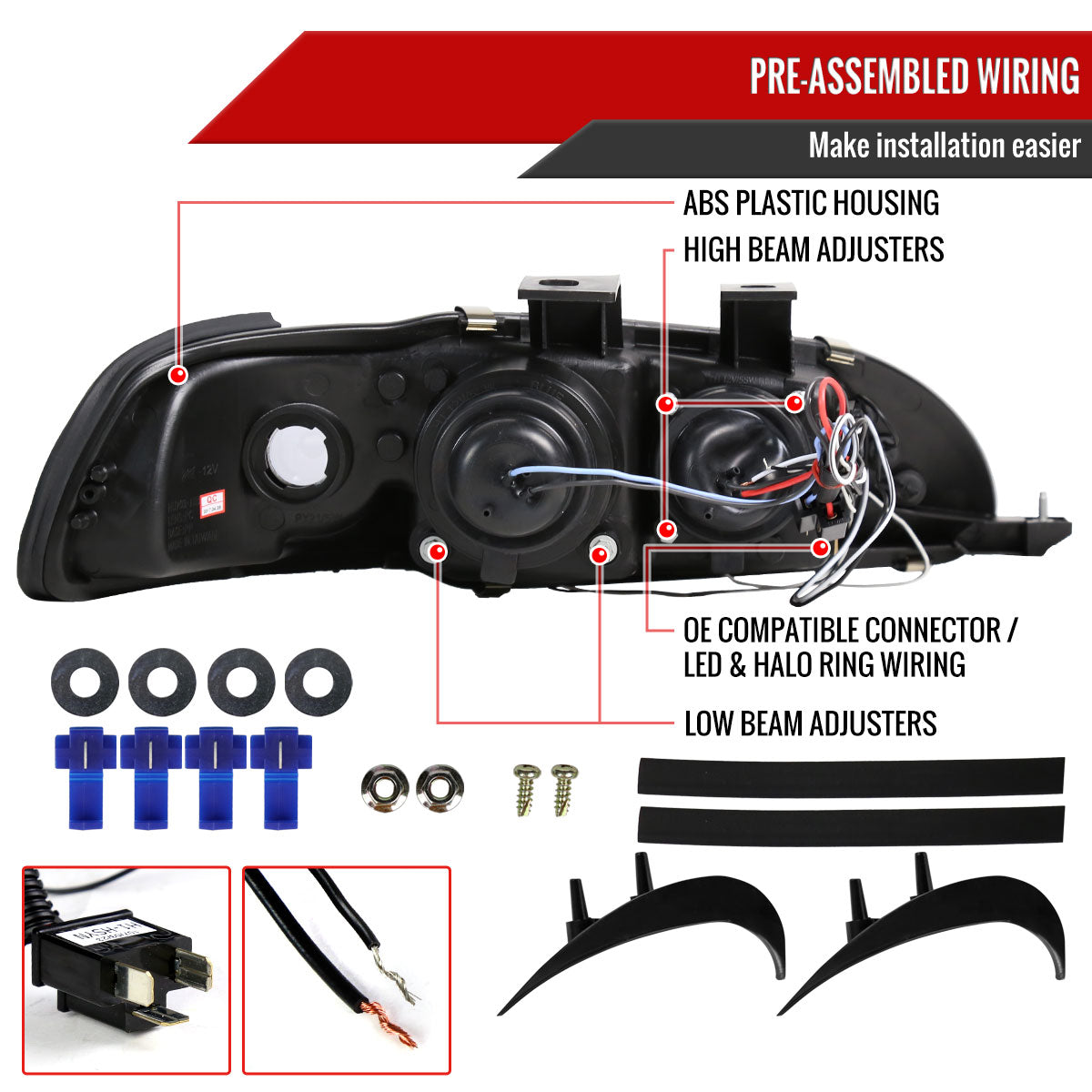 1992-1995 Honda Civic Dual Halo Projector Headlights (Chrome Housing/Clear Lens)