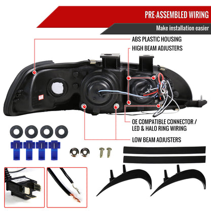 1992-1995 Honda Civic Dual Halo Projector Headlights (Glossy Black Housing/Smoked Lens)