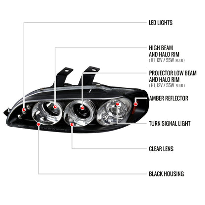 1992-1995 Honda Civic Dual Halo Projector Headlights (Matte Black Housing/Clear Lens)
