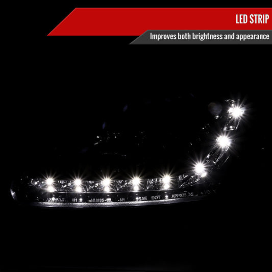 1996-1998 Honda Civic Projector Headlights w/ R8 Style LED Light Strip (Glossy Black Housing/Smoked Lens)