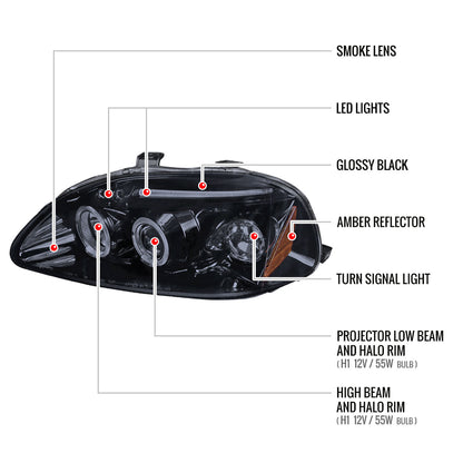 1996-1998 Honda Civic Dual Halo Projector Headlights (Glossy Black Housing/Smoked Lens)