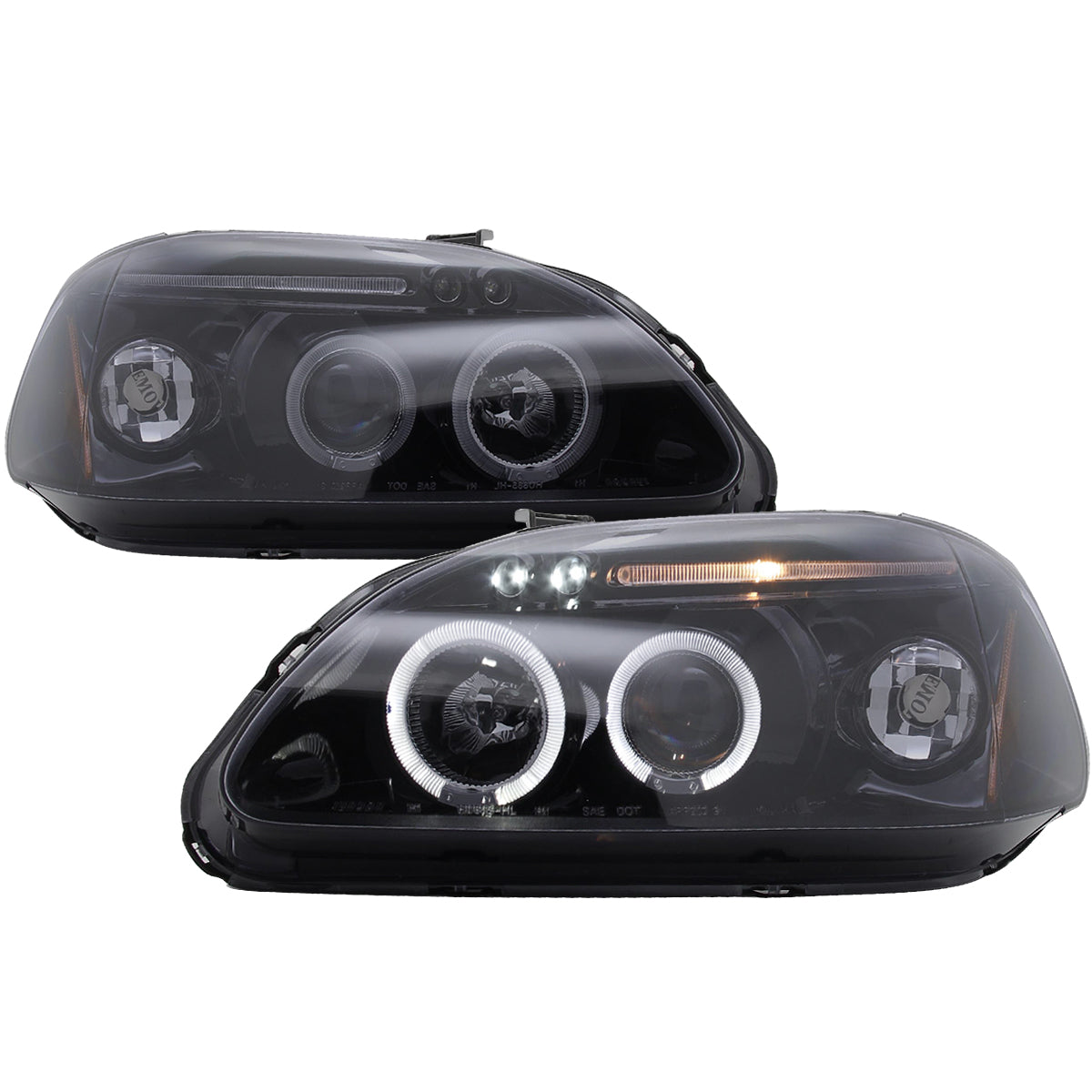 1996-1998 Honda Civic Dual Halo Projector Headlights (Glossy Black Housing/Smoked Lens)