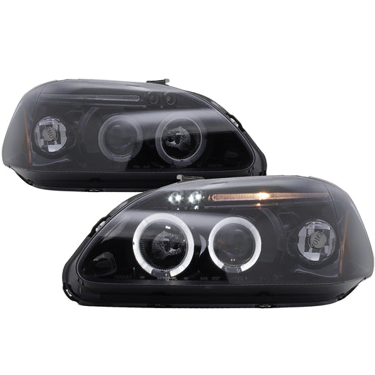 1996-1998 Honda Civic Dual Halo Projector Headlights (Glossy Black Housing/Smoked Lens)