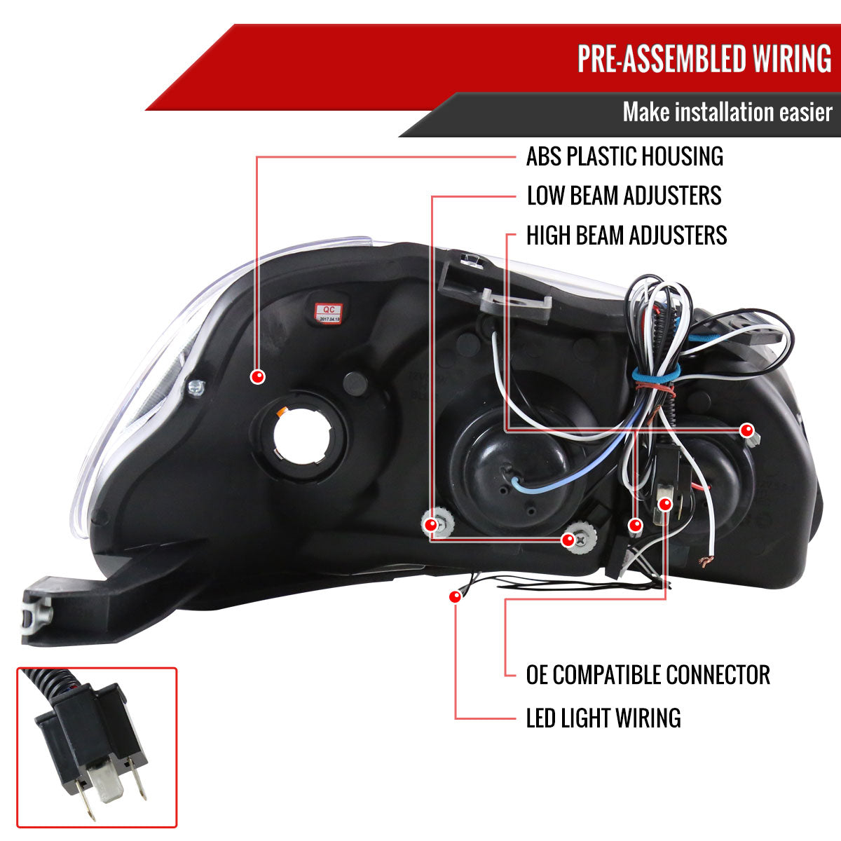 1996-1998 Honda Civic Dual Halo Projector Headlights (Matte Black Housing/Clear Lens)