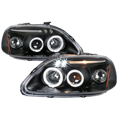 1996-1998 Honda Civic Dual Halo Projector Headlights (Matte Black Housing/Clear Lens)