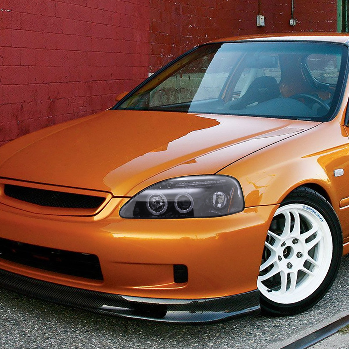 1999-2000 Honda Civic Dual Halo Projector Headlights (Glossy Black Housing/Smoked Lens)