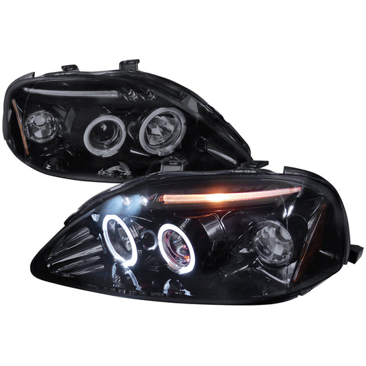 1999-2000 Honda Civic Dual Halo Projector Headlights (Glossy Black Housing/Smoked Lens)