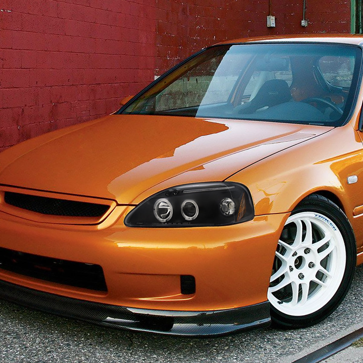 1999-2000 Honda Civic Dual Halo Projector Headlights (Matte Black Housing/Clear Lens)