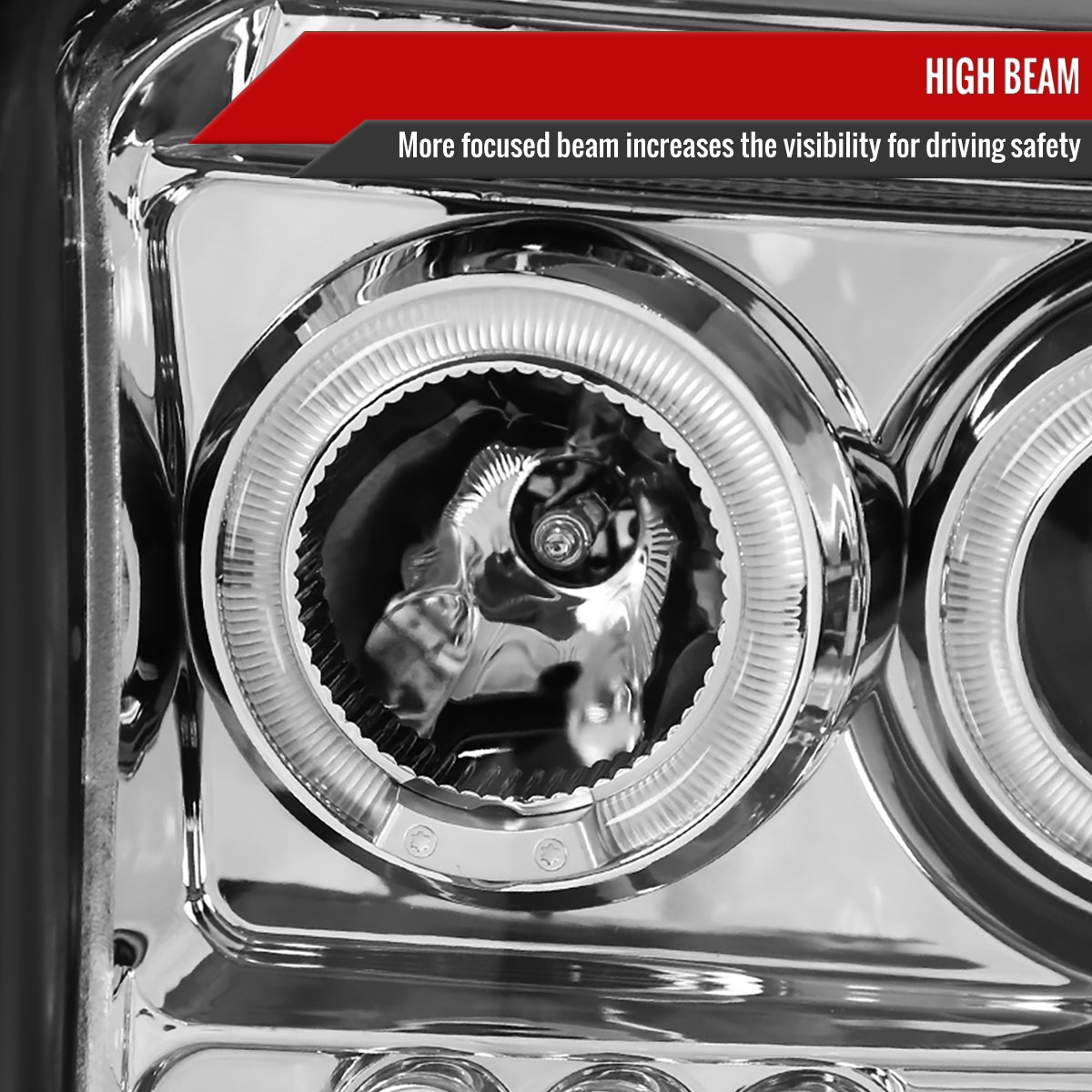 2005-2007 Dodge Dakota Dual Halo Projector Headlights (Chrome Housing/Clear Lens)