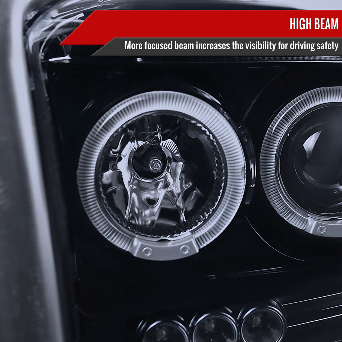 2005-2007 Dodge Dakota Dual Halo Projector Headlights (Glossy Black Housing/Smoked Lens)