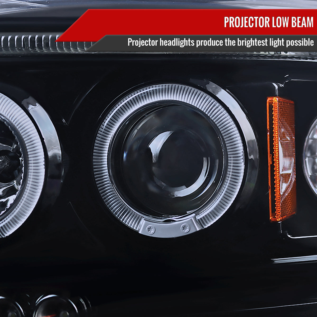 2005-2007 Dodge Dakota Dual Halo Projector Headlights (Glossy Black Housing/Smoked Lens)