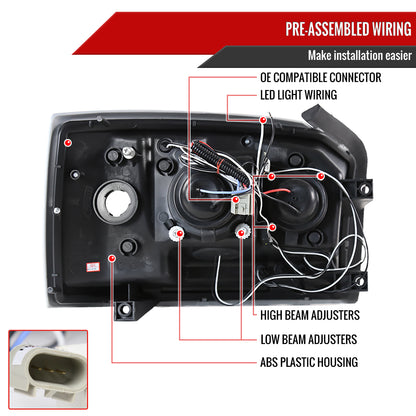 2005-2007 Dodge Dakota Dual Halo Projector Headlights (Glossy Black Housing/Smoked Lens)