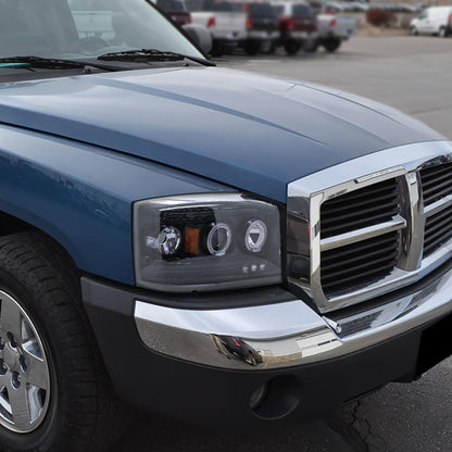 2005-2007 Dodge Dakota Dual Halo Projector Headlights (Glossy Black Housing/Smoked Lens)
