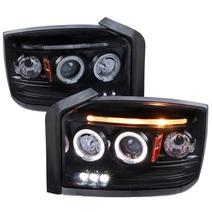 2005-2007 Dodge Dakota Dual Halo Projector Headlights (Glossy Black Housing/Smoked Lens)