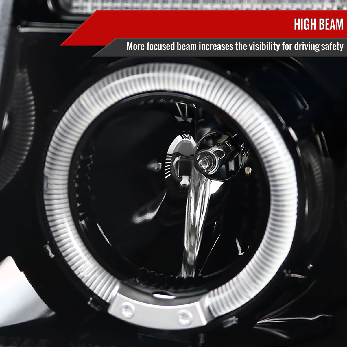 1997-2004 Dodge Dakota/ 1998-2003 Durango Dual Halo Projector Headlights (Jet Black Housing/Clear Lens)