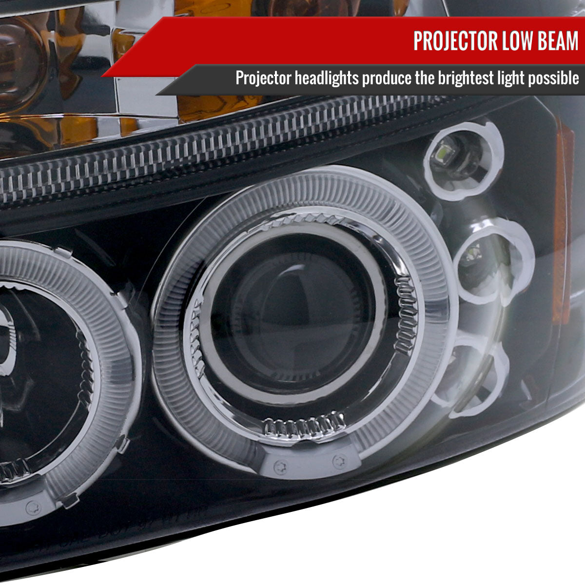 1997-2004 Dodge Dakota/ 1998-2003 Durango Dual Halo Projector Headlights (Glossy Black Housing/Smoked Lens)
