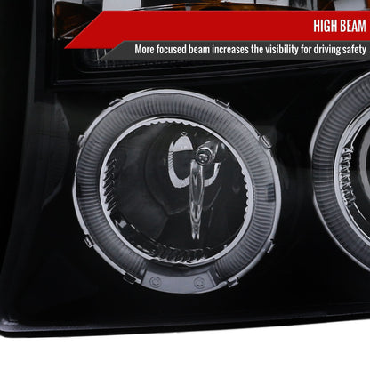 1997-2004 Dodge Dakota/ 1998-2003 Durango Dual Halo Projector Headlights (Glossy Black Housing/Smoked Lens)