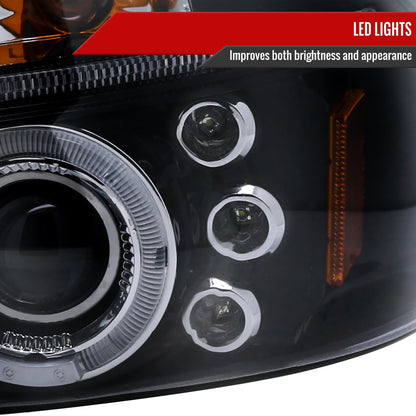 1997-2004 Dodge Dakota/ 1998-2003 Durango Dual Halo Projector Headlights (Glossy Black Housing/Smoked Lens)