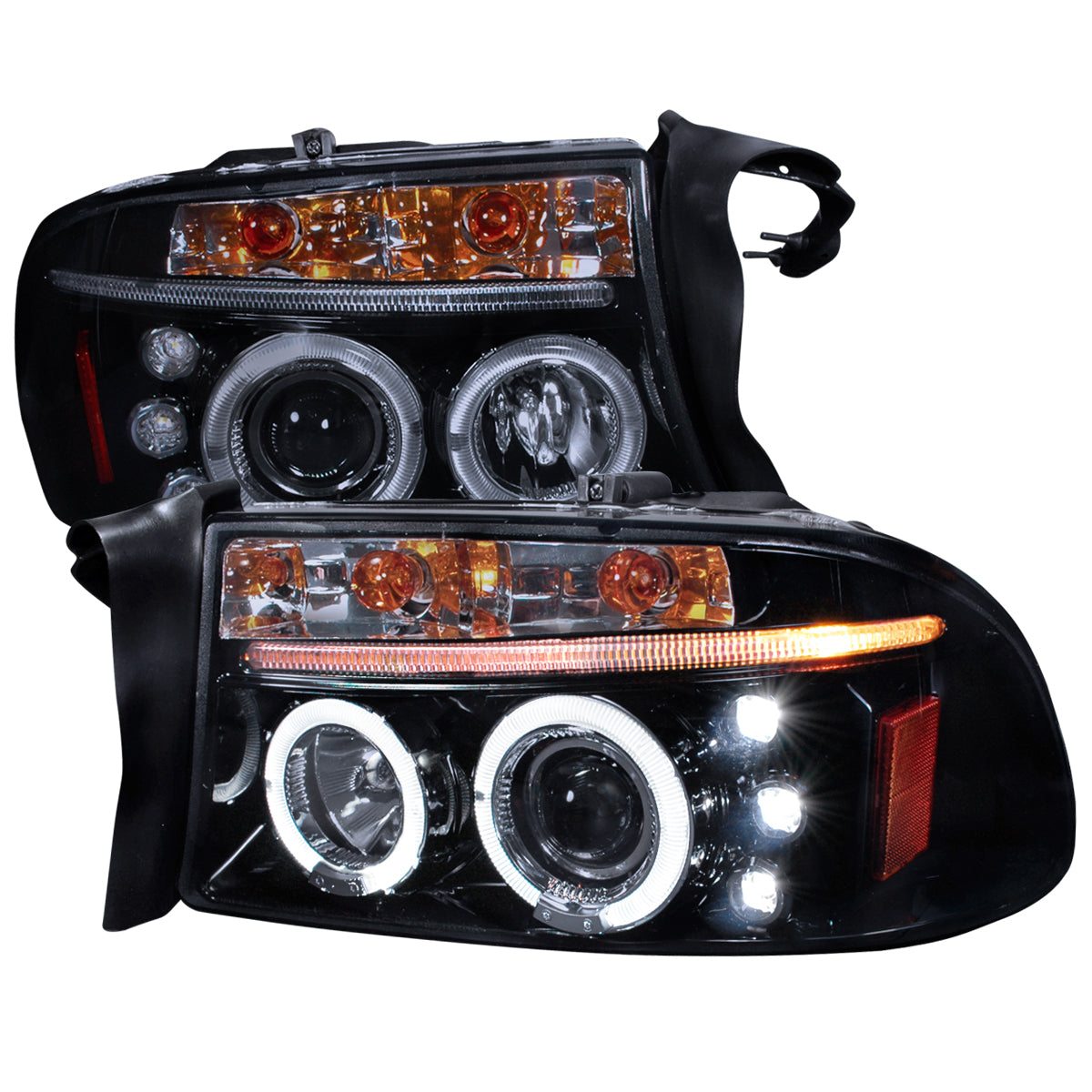 1997-2004 Dodge Dakota/ 1998-2003 Durango Dual Halo Projector Headlights (Glossy Black Housing/Smoked Lens)
