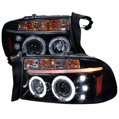 1997-2004 Dodge Dakota/ 1998-2003 Durango Dual Halo Projector Headlights (Glossy Black Housing/Smoked Lens)
