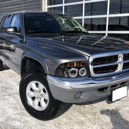 1997-2004 Dodge Dakota/ 1998-2003 Durango Dual Halo Projector Headlights (Matte Black Housing/Clear Lens)