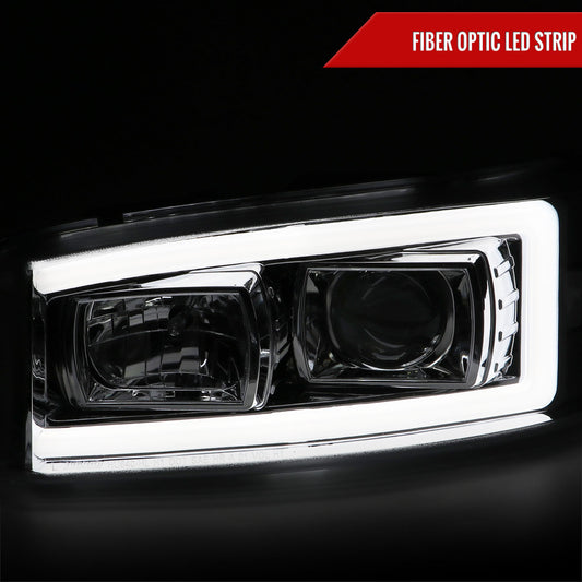 2000-2006 GMC Sierra/Denali/Yukon LED Strip Projector Headlights (Chrome Housing/Clear Lens)