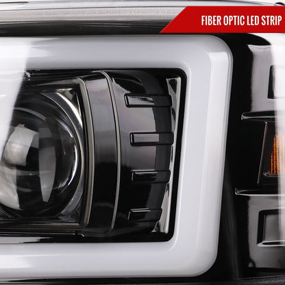 2000-2006 GMC Sierra/Denali/Yukon LED Strip Projector Headlights (Glossy Black Housing/Clear Lens)