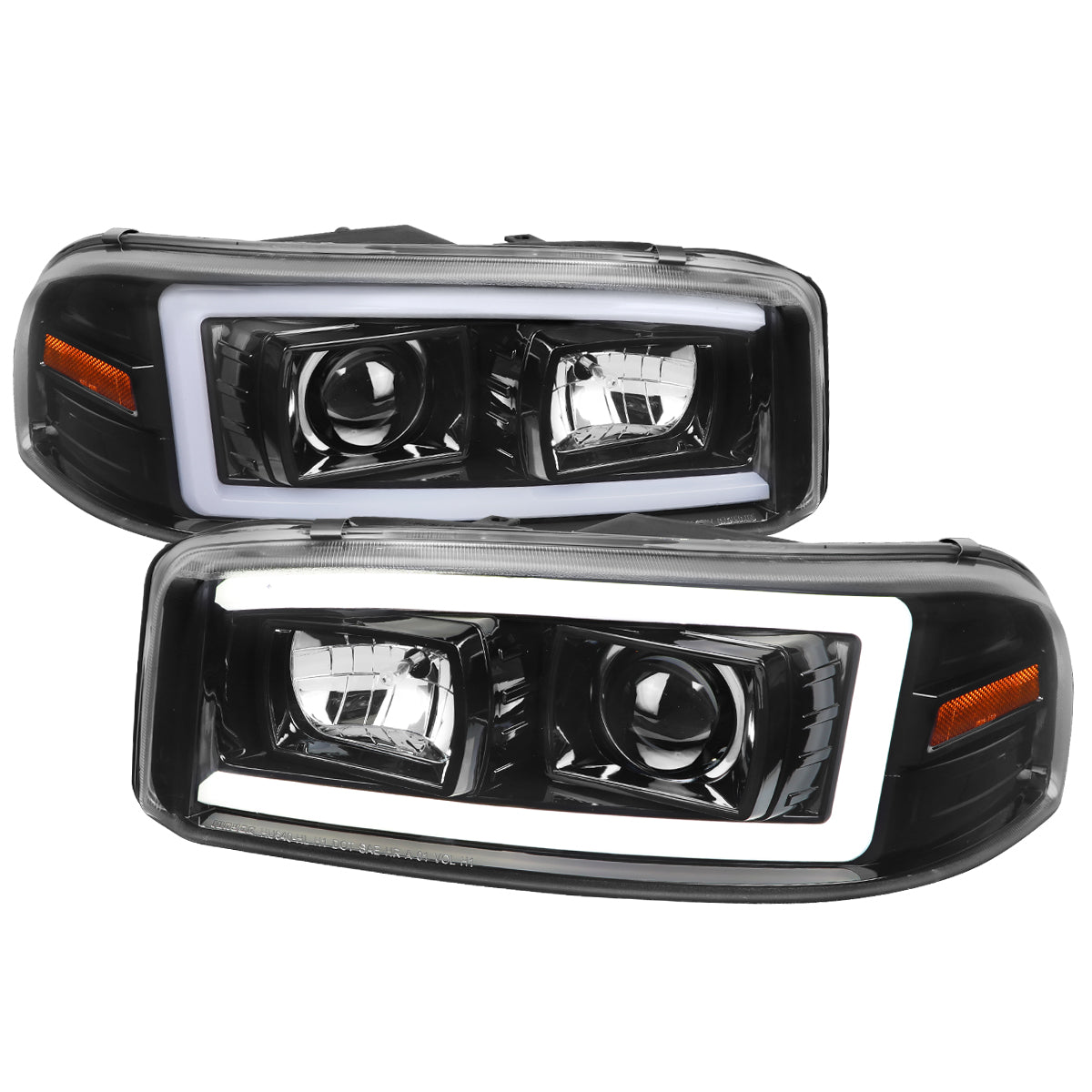2000-2006 GMC Sierra/Denali/Yukon LED Strip Projector Headlights (Glossy Black Housing/Clear Lens)
