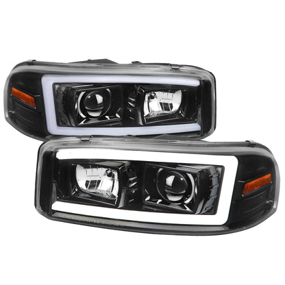 2000-2006 GMC Sierra/Denali/Yukon LED Strip Projector Headlights (Glossy Black Housing/Clear Lens)