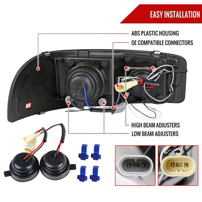 1999-2006 GMC Sierra/Yukon/Yukon XL Dual Halo Projector Headlights (Jet Black Housing/Clear Lens)