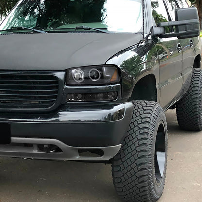 1999-2006 GMC Sierra/Yukon/Yukon XL Dual Halo Projector Headlights (Jet Black Housing/Clear Lens)