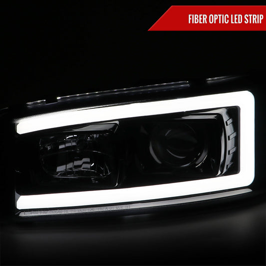 2000-2006 GMC Sierra/Denali/Yukon LED Strip Projector Headlights (Glossy Black Housing/Smoked Lens)