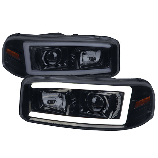 2000-2006 GMC Sierra/Denali/Yukon LED Strip Projector Headlights (Glossy Black Housing/Smoked Lens)