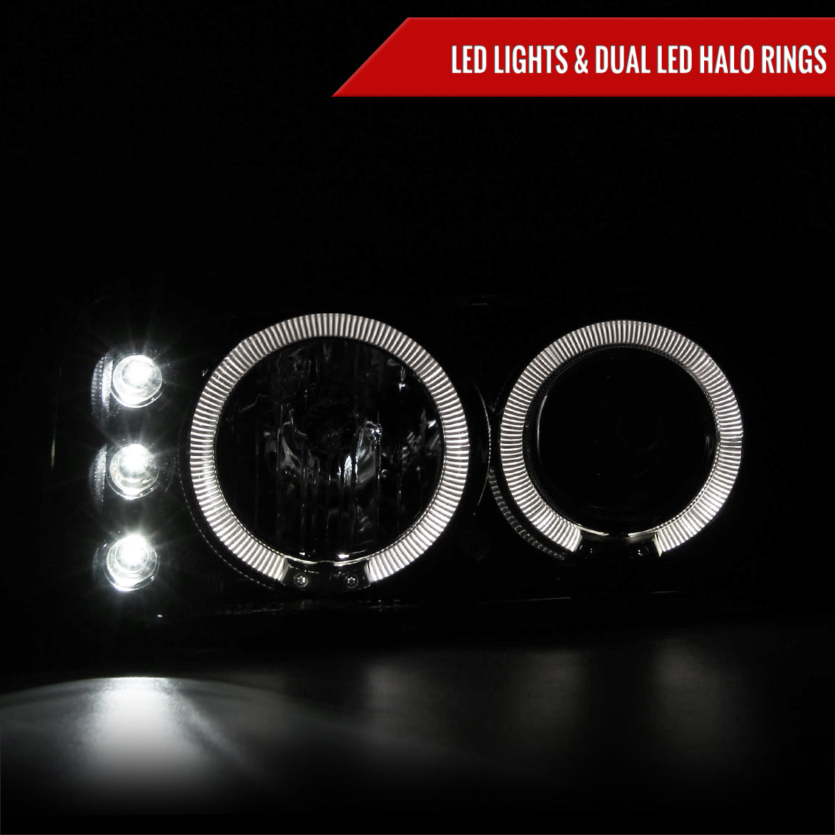 1999-2006 GMC Sierra/ 2000-2006 Yukon/Yukon XL Dual Halo Projector Headlights (Glossy Black Housing/Smoked Lens)