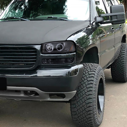 1999-2006 GMC Sierra/ 2000-2006 Yukon/Yukon XL Dual Halo Projector Headlights (Glossy Black Housing/Smoked Lens)