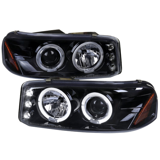 1999-2006 GMC Sierra/ 2000-2006 Yukon/Yukon XL Dual Halo Projector Headlights (Glossy Black Housing/Smoked Lens)