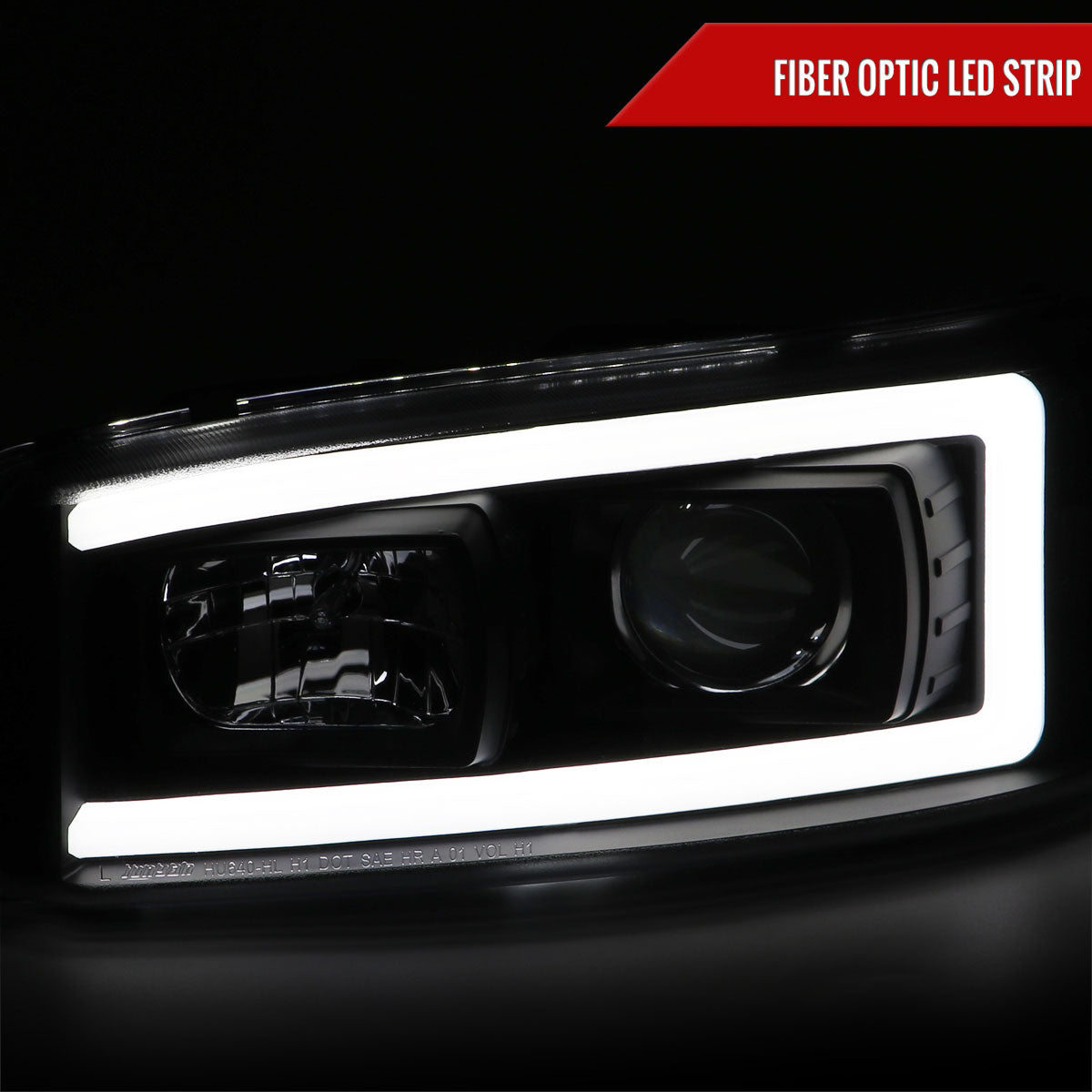2000-2006 GMC Sierra/Denali/Yukon LED Strip Projector Headlights (Matte Black Housing/Clear Lens)