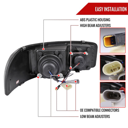 2000-2006 GMC Sierra/Denali/Yukon LED Strip Projector Headlights (Matte Black Housing/Clear Lens)