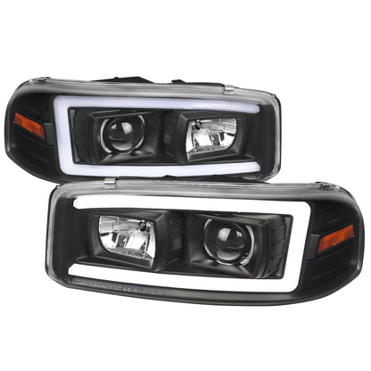 2000-2006 GMC Sierra/Denali/Yukon LED Strip Projector Headlights (Matte Black Housing/Clear Lens)