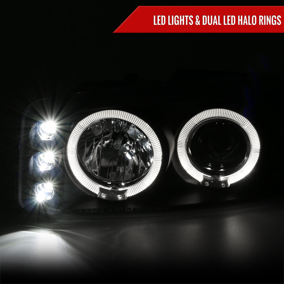 1999-2006 GMC Sierra/Yukon/Yukon XL Dual Halo Projector Headlights (Matte Black Housing/Clear Lens)