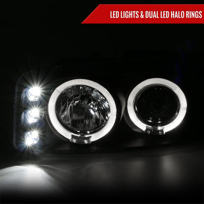 1999-2006 GMC Sierra/Yukon/Yukon XL Dual Halo Projector Headlights (Matte Black Housing/Clear Lens)