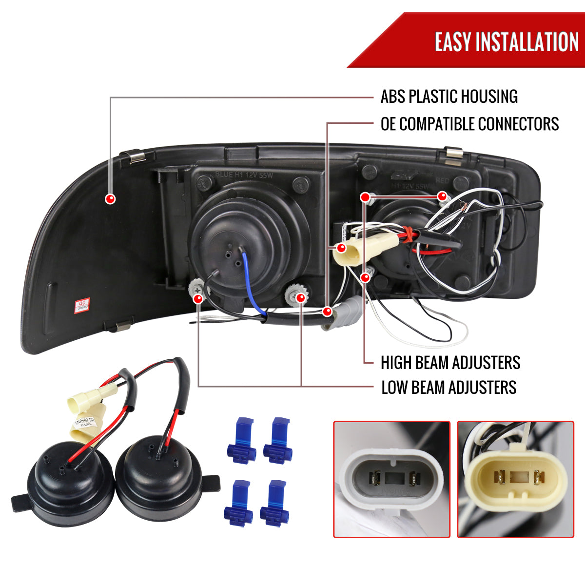 1999-2006 GMC Sierra/Yukon/Yukon XL Dual Halo Projector Headlights (Matte Black Housing/Clear Lens)