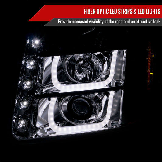 2007-2014 GMC Yukon/Yukon XL 1500/2500 LED U-Bar Projector Headlights (Chrome Housing/Clear Lens)