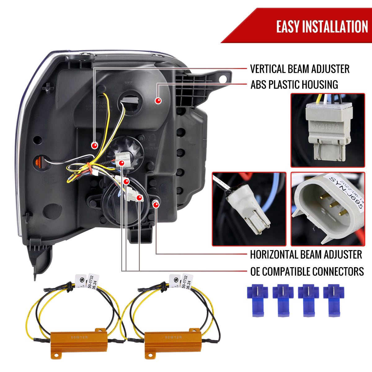 2007-2014 GMC Yukon/XL 1500/XL 2500 Switchback Sequential LED Turn Signal Projector Headlights (Jet Black Housing/Clear Lens)