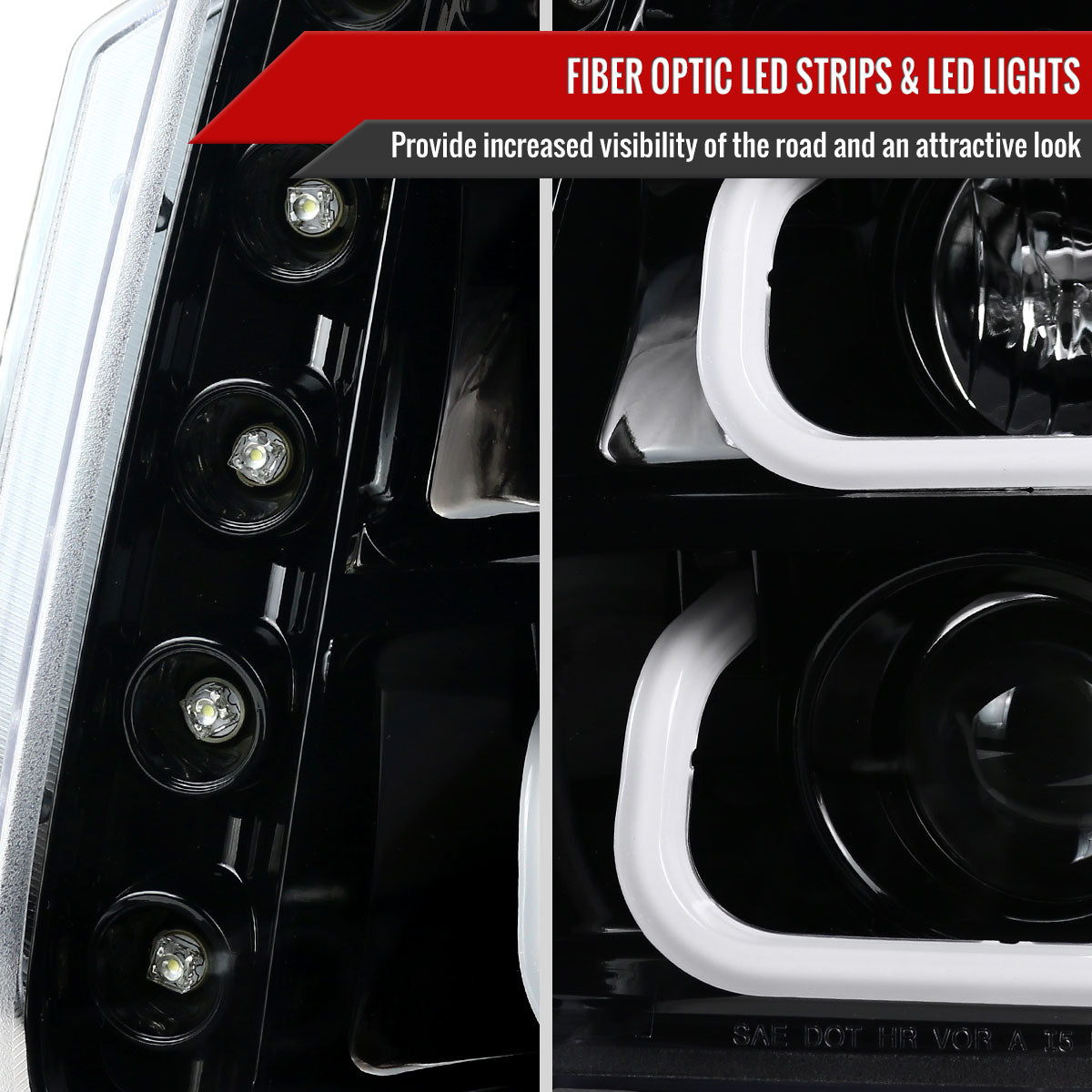 2007-2014 GMC Yukon/Yukon XL 1500/2500 LED U-Bar Projector Headlights (Jet Black Housing/Clear Lens)