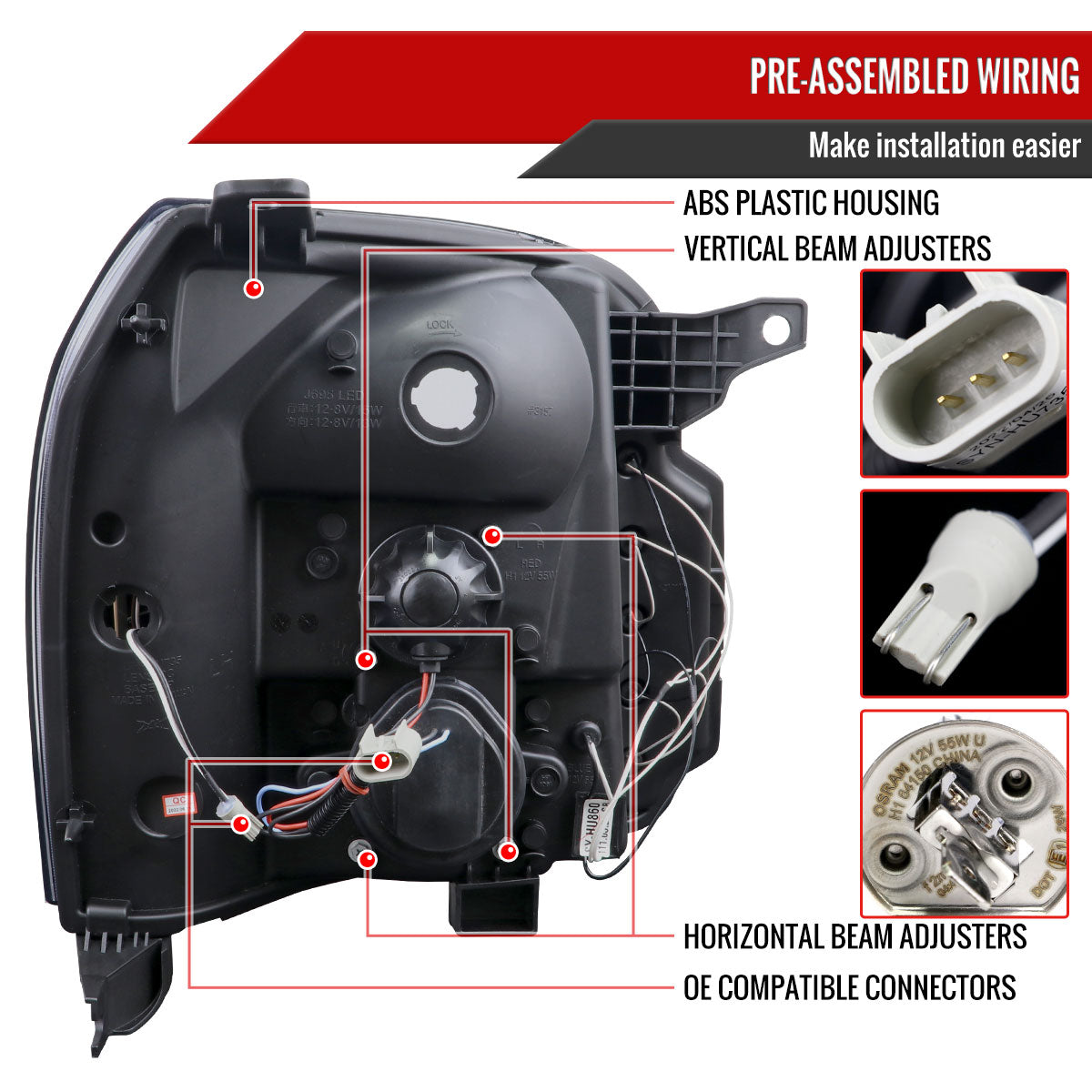 2007-2014 GMC Yukon/Yukon XL 1500/2500 LED U-Bar Projector Headlights (Jet Black Housing/Clear Lens)